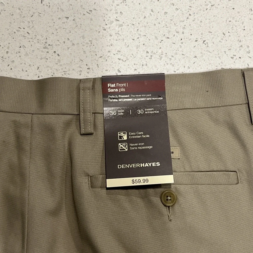 Denver Hayes Pants Mens 36x30 Beige Khakis Slacks Chinos‎ Preppy Never Iron NWT